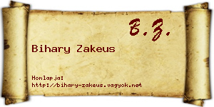 Bihary Zakeus névjegykártya